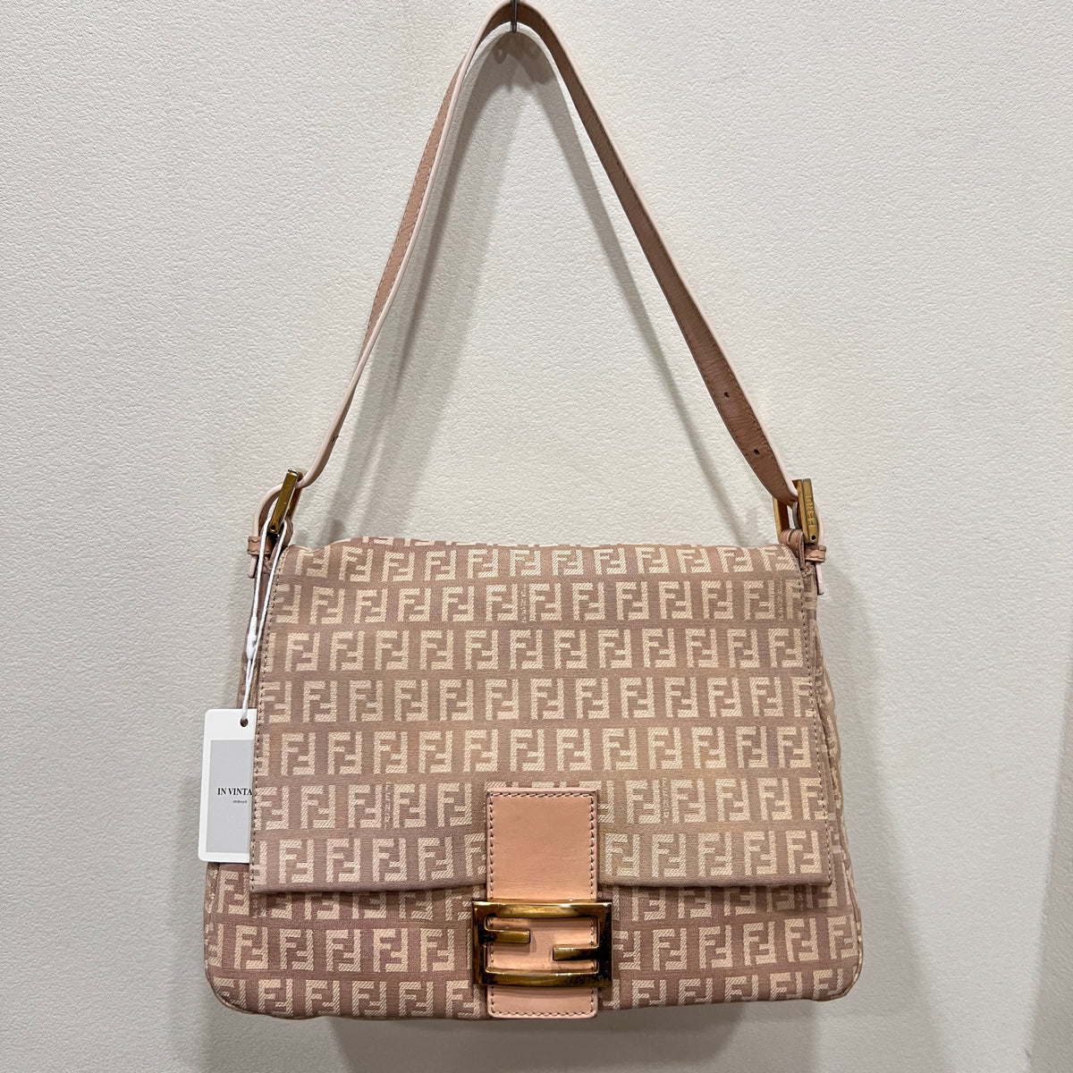 FENDI Mamma Baguette Zuccino Canvas in Old Rose Gold