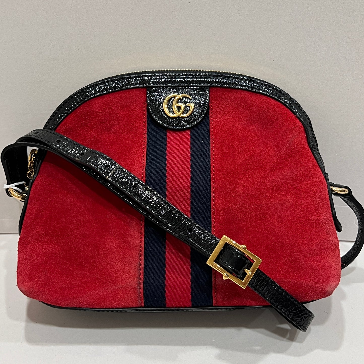 GUCCI Ophidia GG Suede Half-Moon Shoulder Bag RED