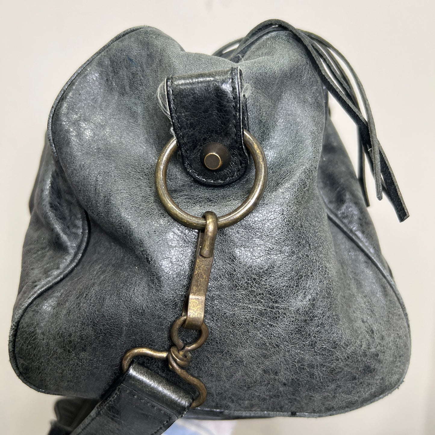 BALENCIAGA Anthracite Leather Motorcycle Twiggy Bag