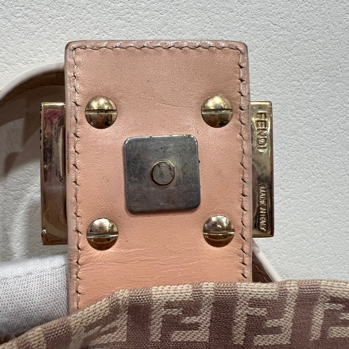 FENDI Mamma Baguette Zuccino Canvas in Old Rose Gold