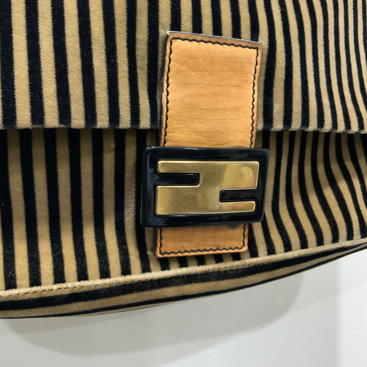 FENDI Velvet Pequin Striped Mamma Baguette Flap