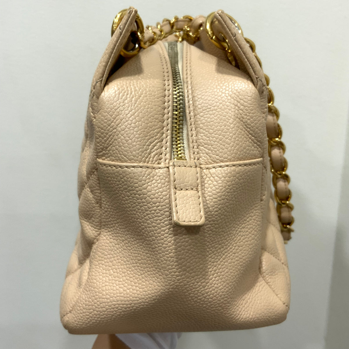 CHANEL Beige Petite Timeless Tote Quilted Caviar Leather