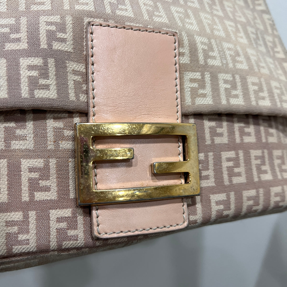 FENDI Mamma Baguette Zuccino Canvas in Old Rose Gold