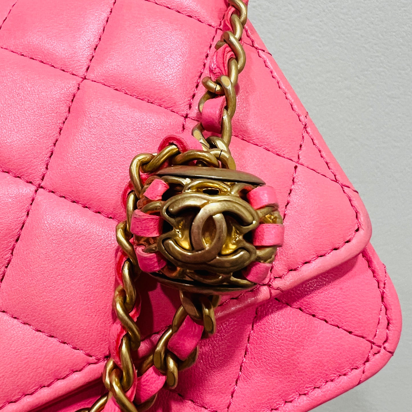 Chanel Pink Lambskin Leather Chain Wallet Crossbody