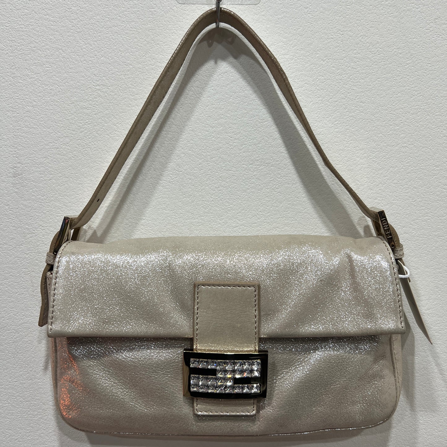 FENDI BAGUETTE Glitter Gray Nappa Leather