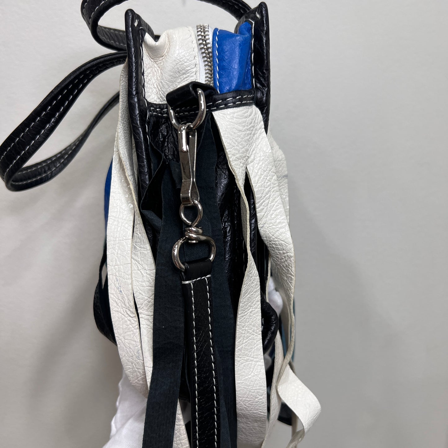 BALENCIAGA Convertible Fringe Striped Leather