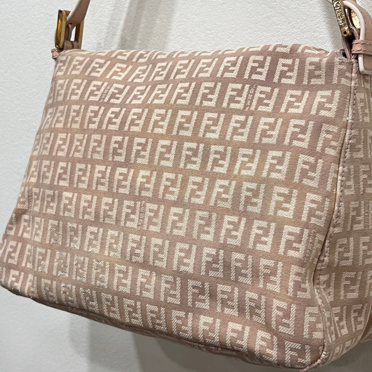 FENDI Mamma Baguette Zuccino Canvas in Old Rose Gold