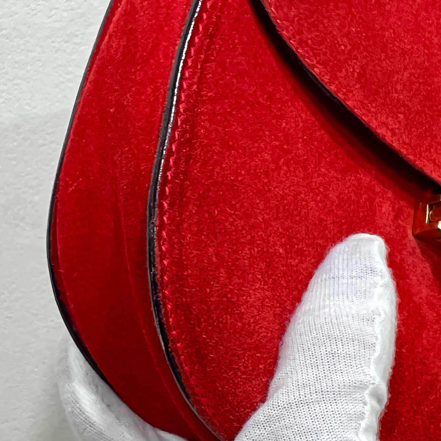 CELINE Horseshoe Red Suede Leather Two-Way Handbag