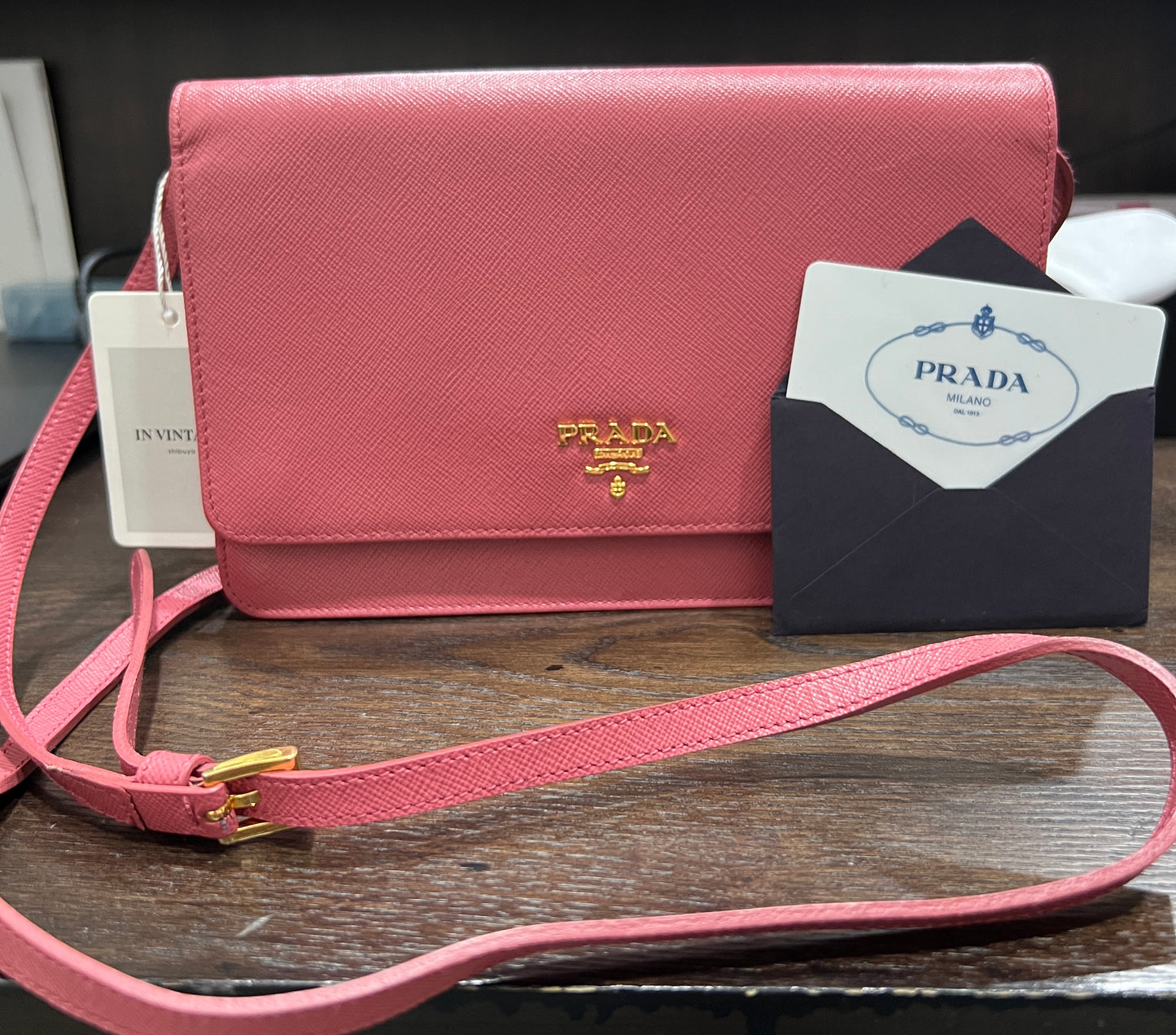 PRADA Saffiano Wallet on Strap with Mirror