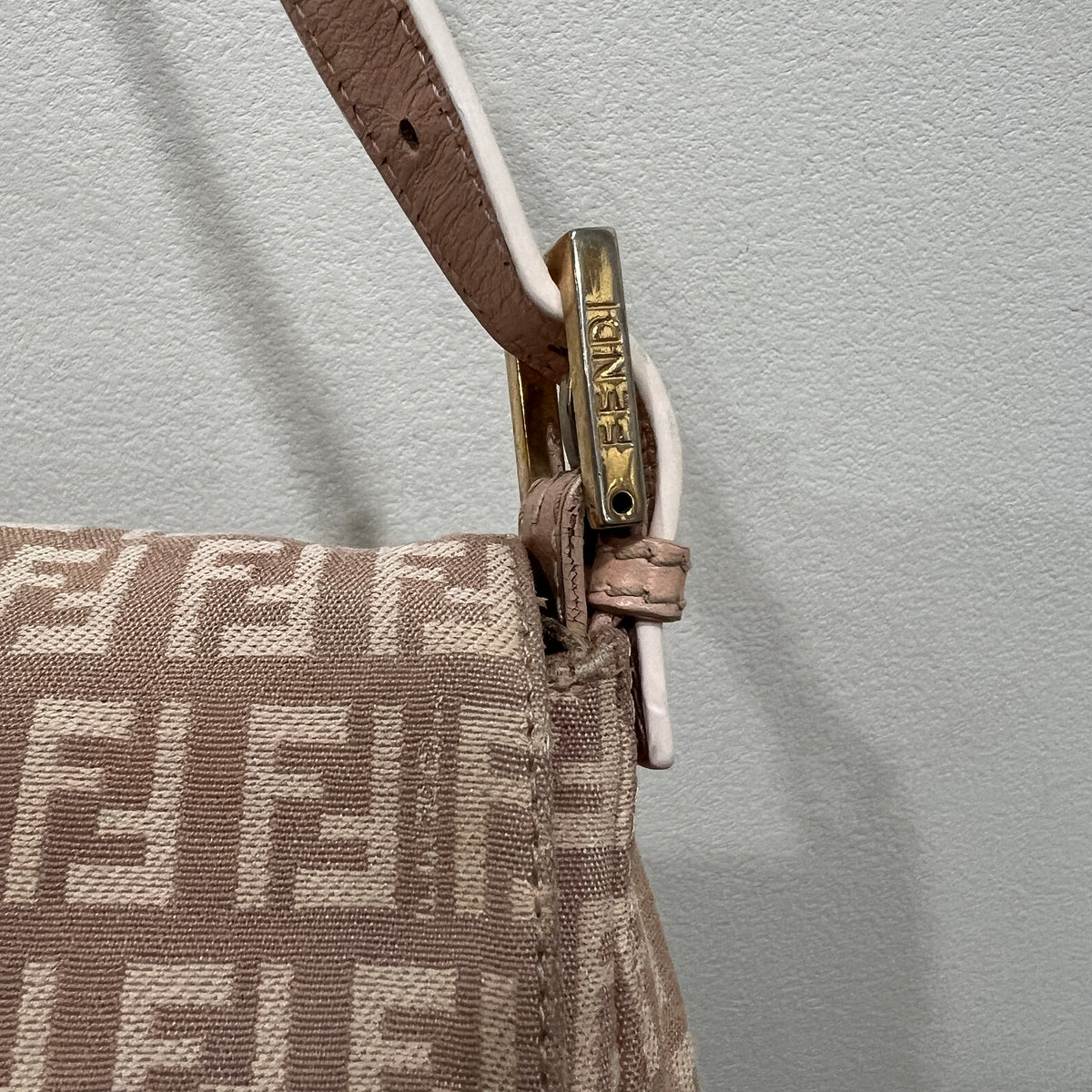 FENDI Mamma Baguette Zuccino Canvas in Old Rose Gold