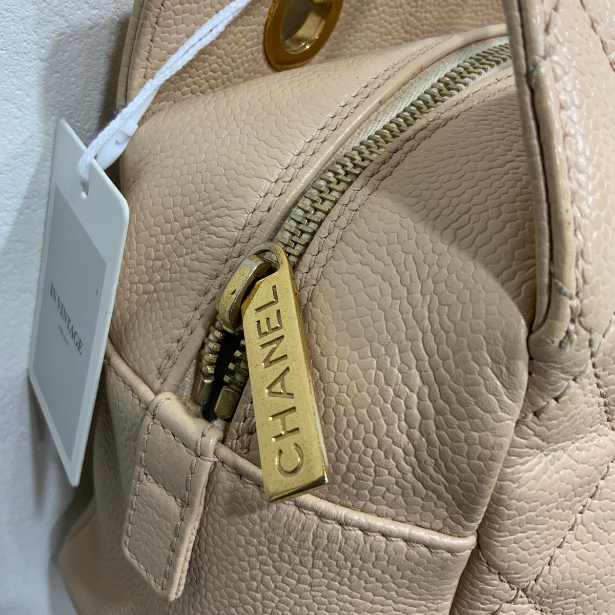 CHANEL Beige Petite Timeless Tote Quilted Caviar Leather