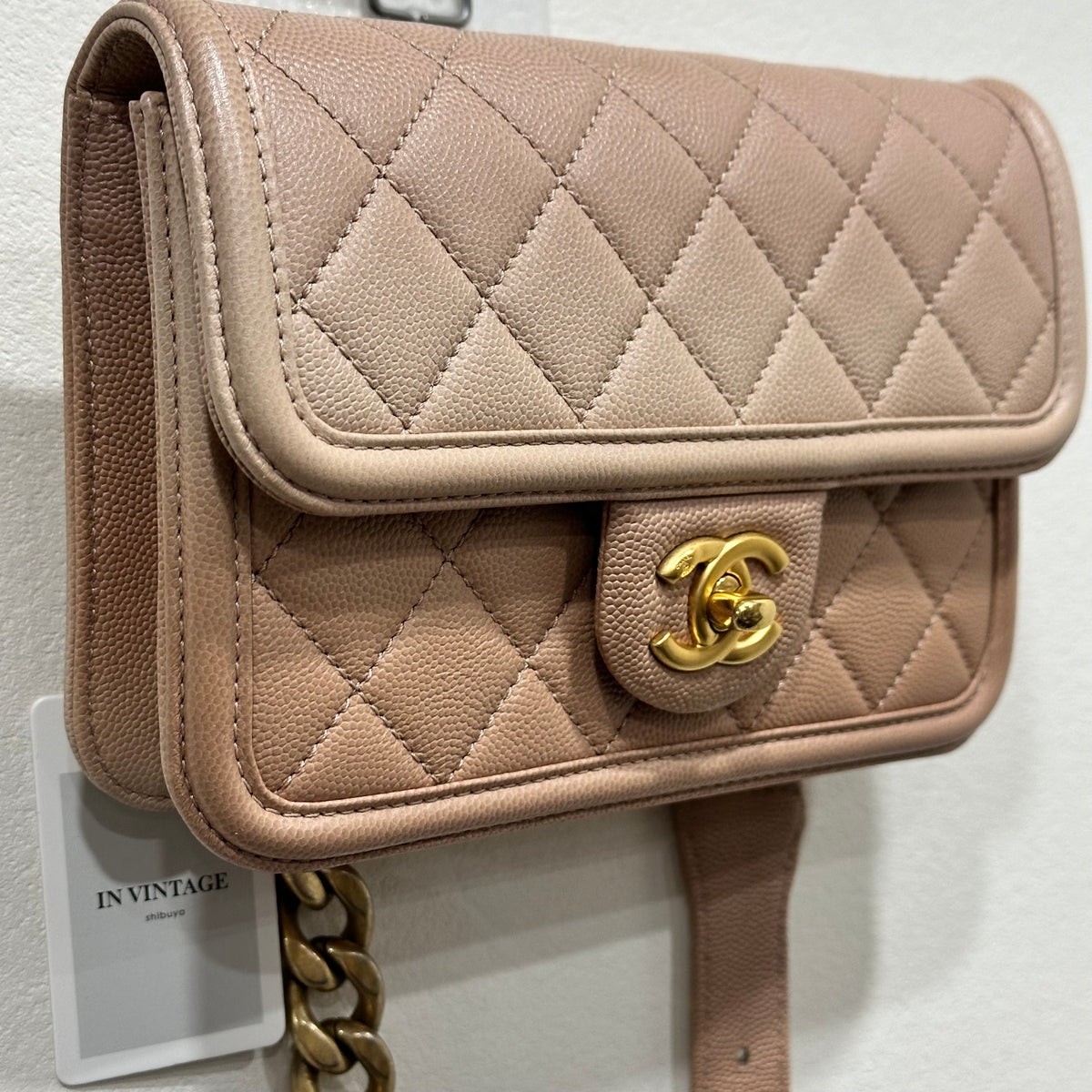 CHANEL Beige Ombre Quilted Caviar Leather Sunset On The Sea Flap / Waist Bag