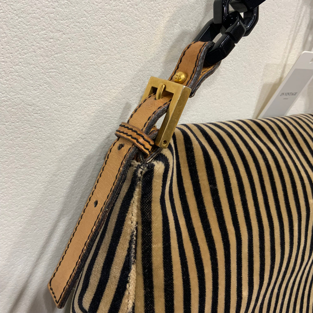 FENDI Velvet Pequin Striped Mamma Baguette Flap