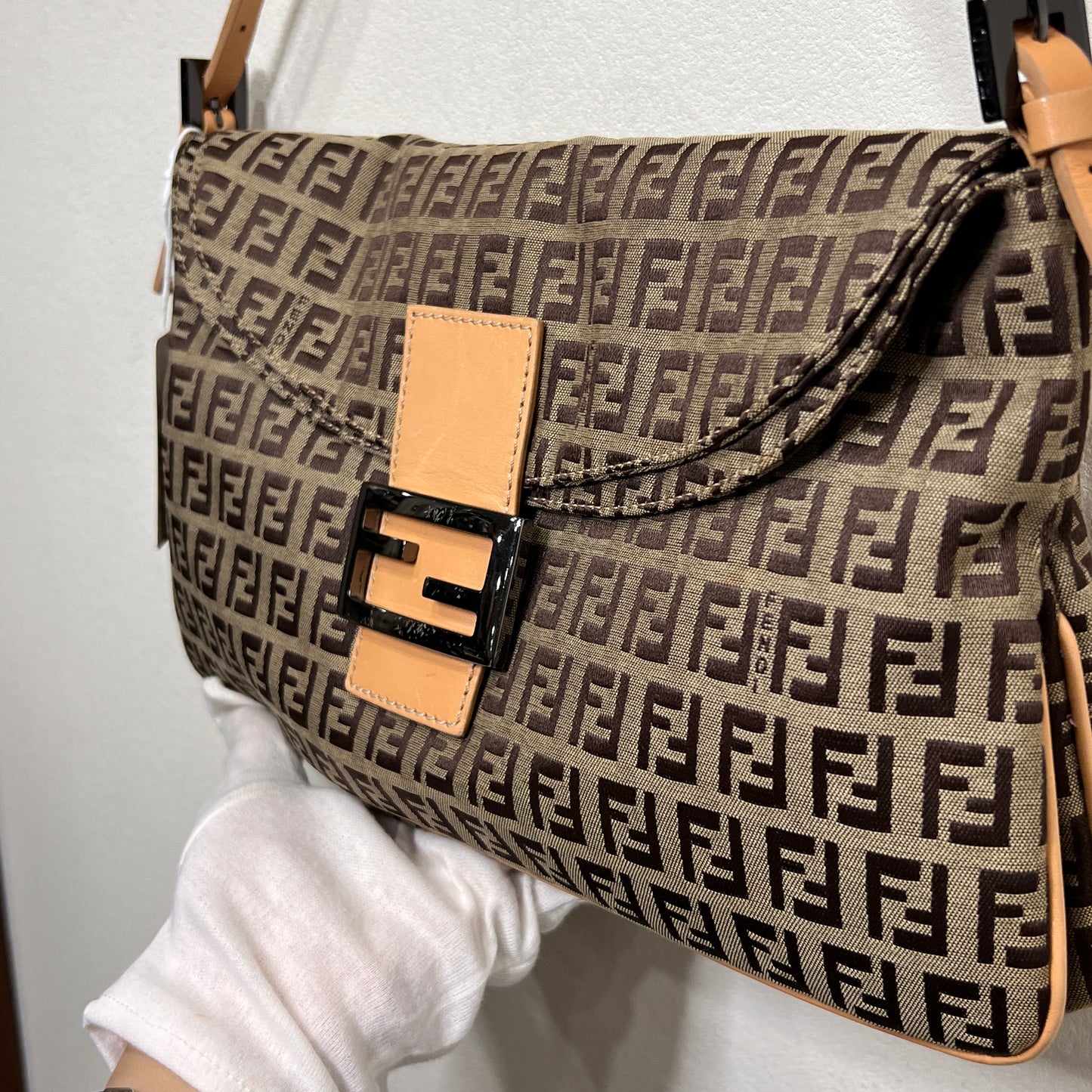 FENDI Brown Zuccino Canvas Double Flap
