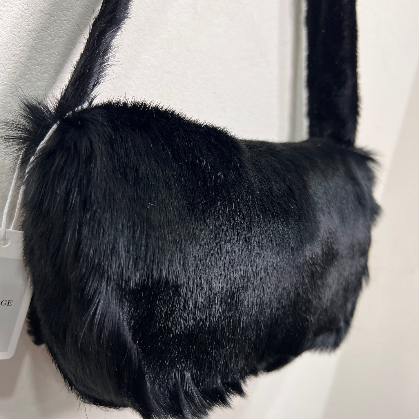 FENDI Baguette Black Faux Fur Shoulder Bag