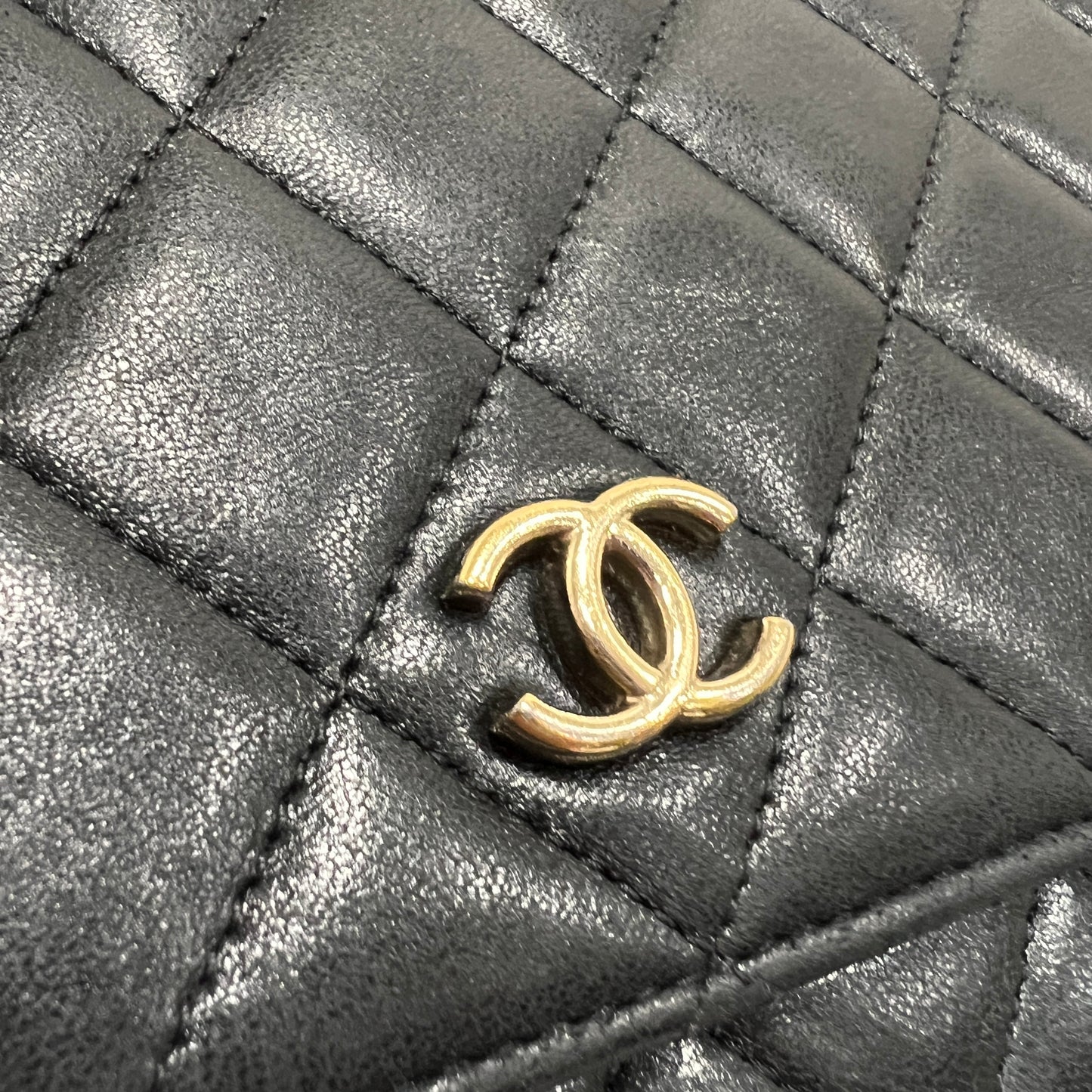 CHANEL Black Wallet on Chain (WOC) Coco Charm Lambskin