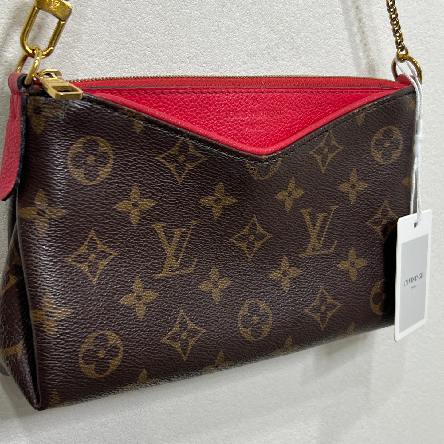 LOUIS VUITTON Pallas Clutch Red with Long Strap