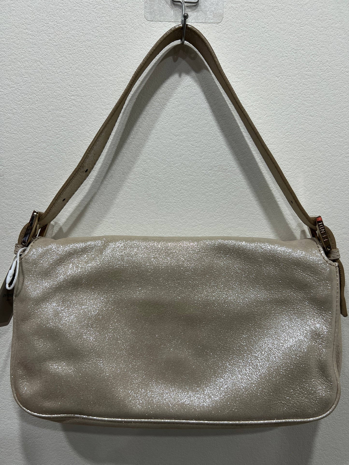 FENDI BAGUETTE Glitter Gray Nappa Leather