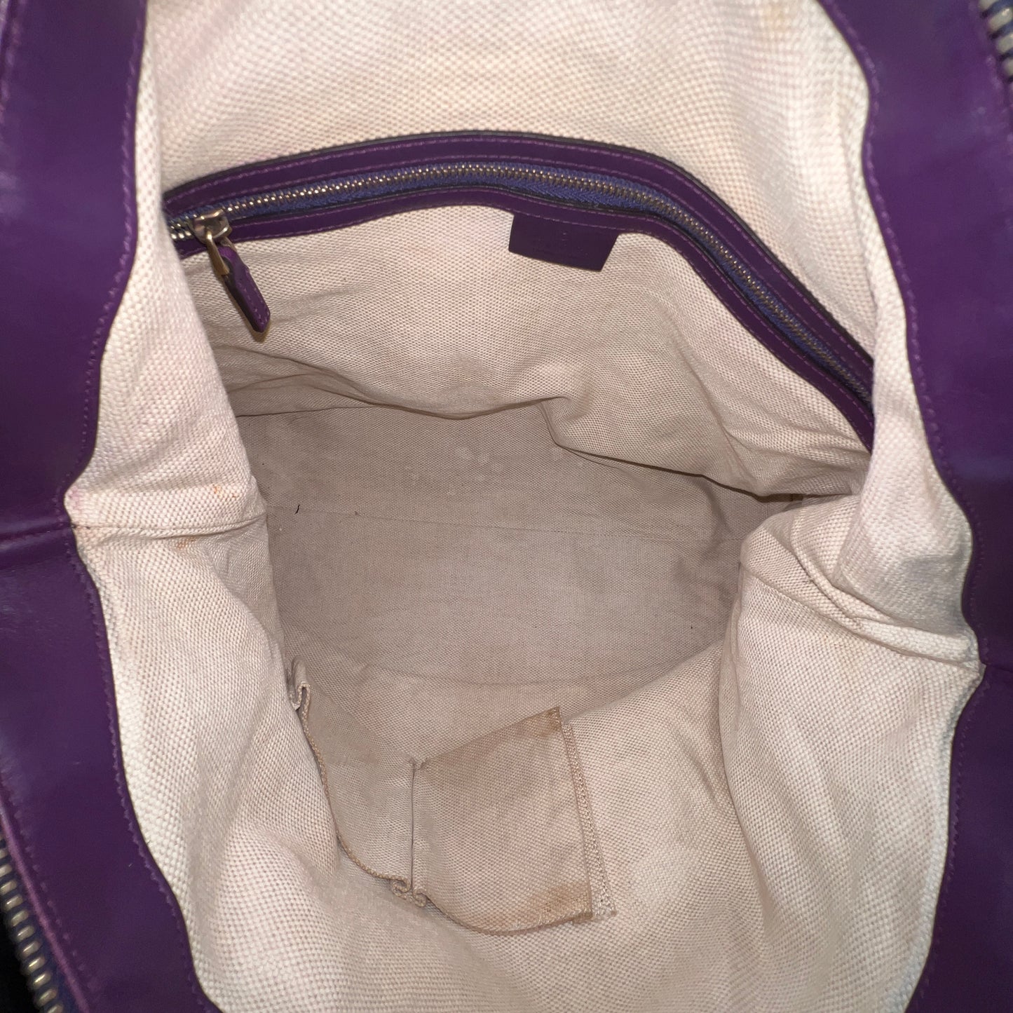 GUCCI GG Canvas Tote Bag Purple Trim and Leather Tassel Charm