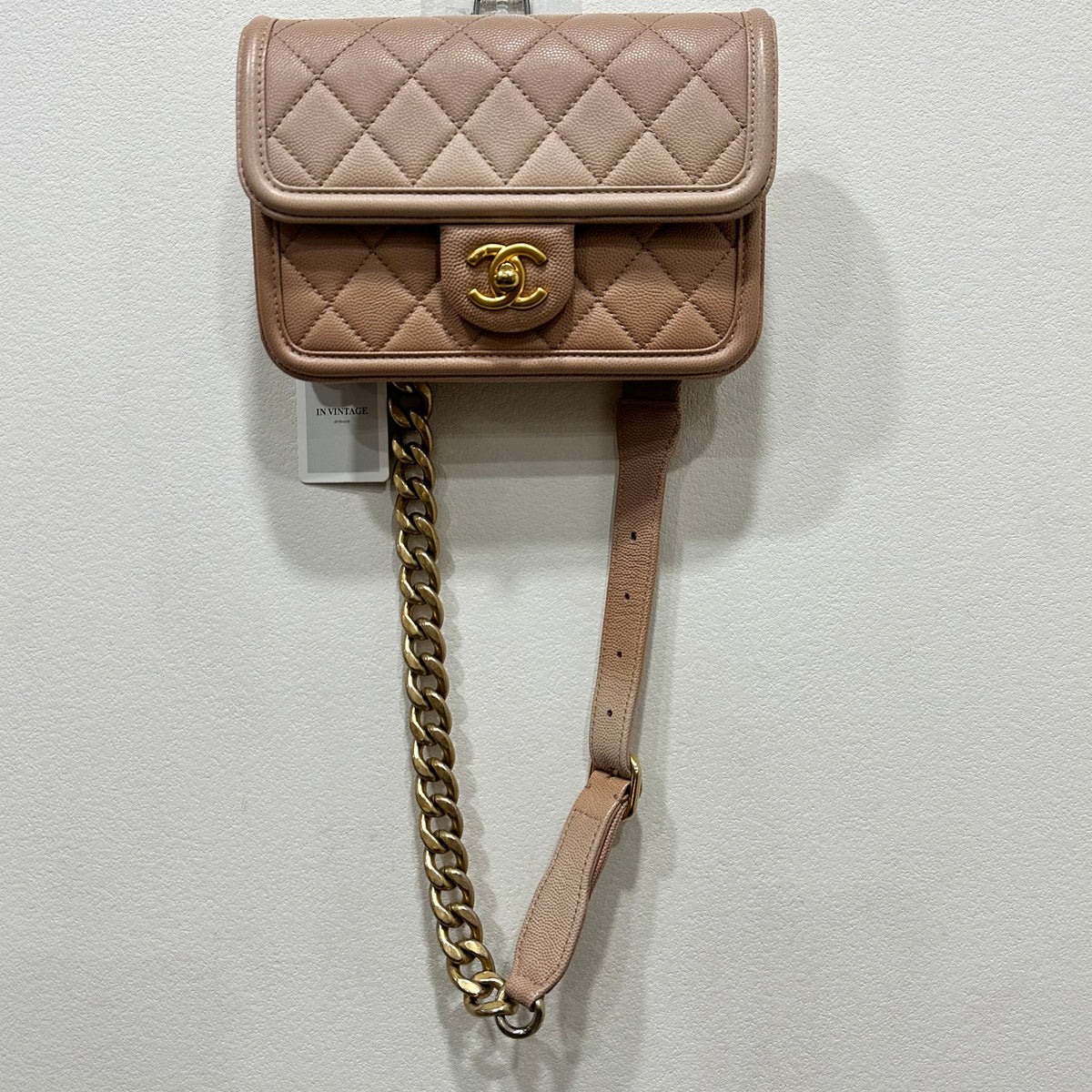 CHANEL Beige Ombre Quilted Caviar Leather Sunset On The Sea Flap / Waist Bag