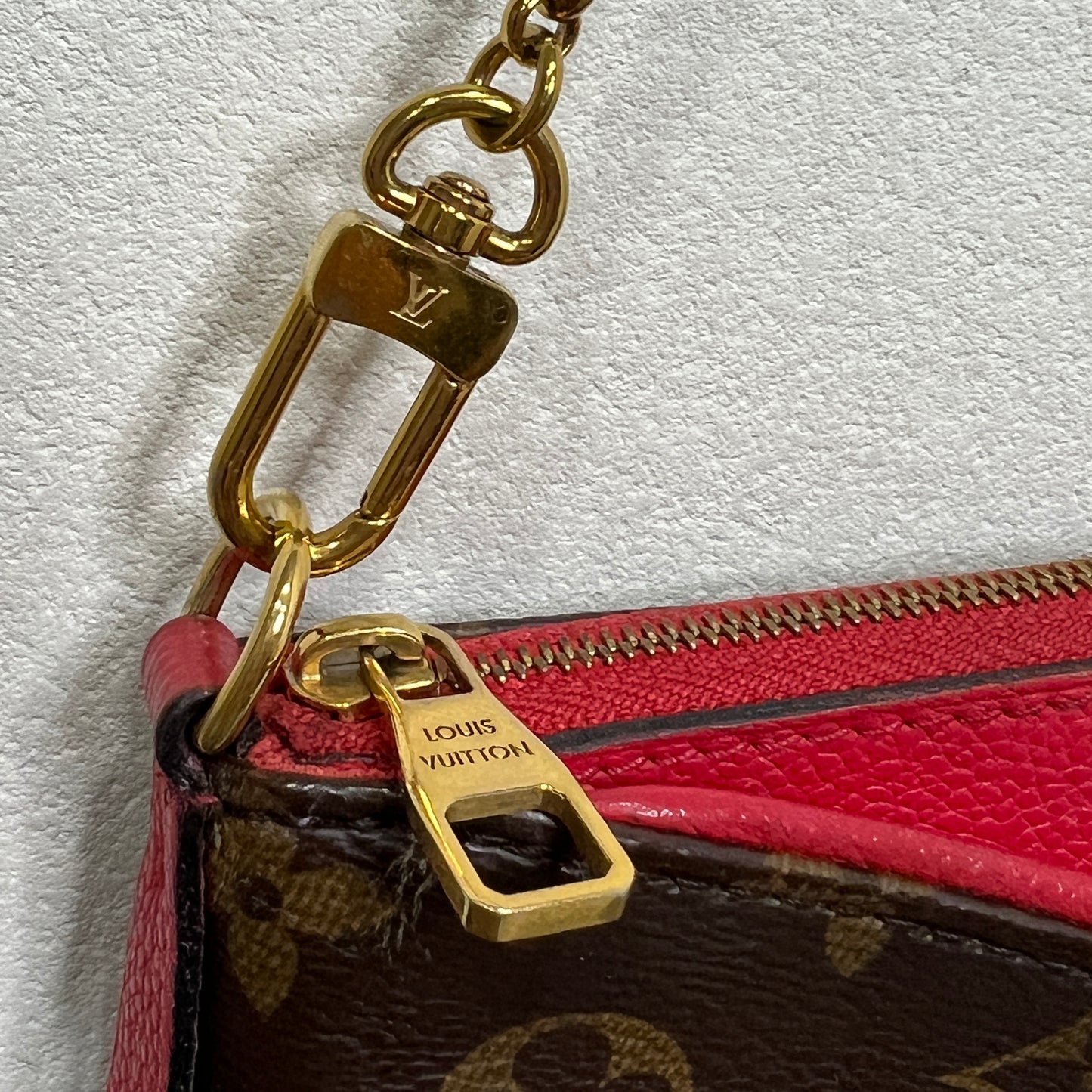 LOUIS VUITTON Pallas Clutch Red with Long Strap
