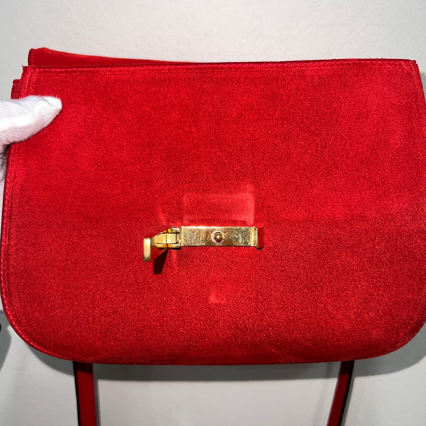 CELINE Horseshoe Red Suede Leather Two-Way Handbag