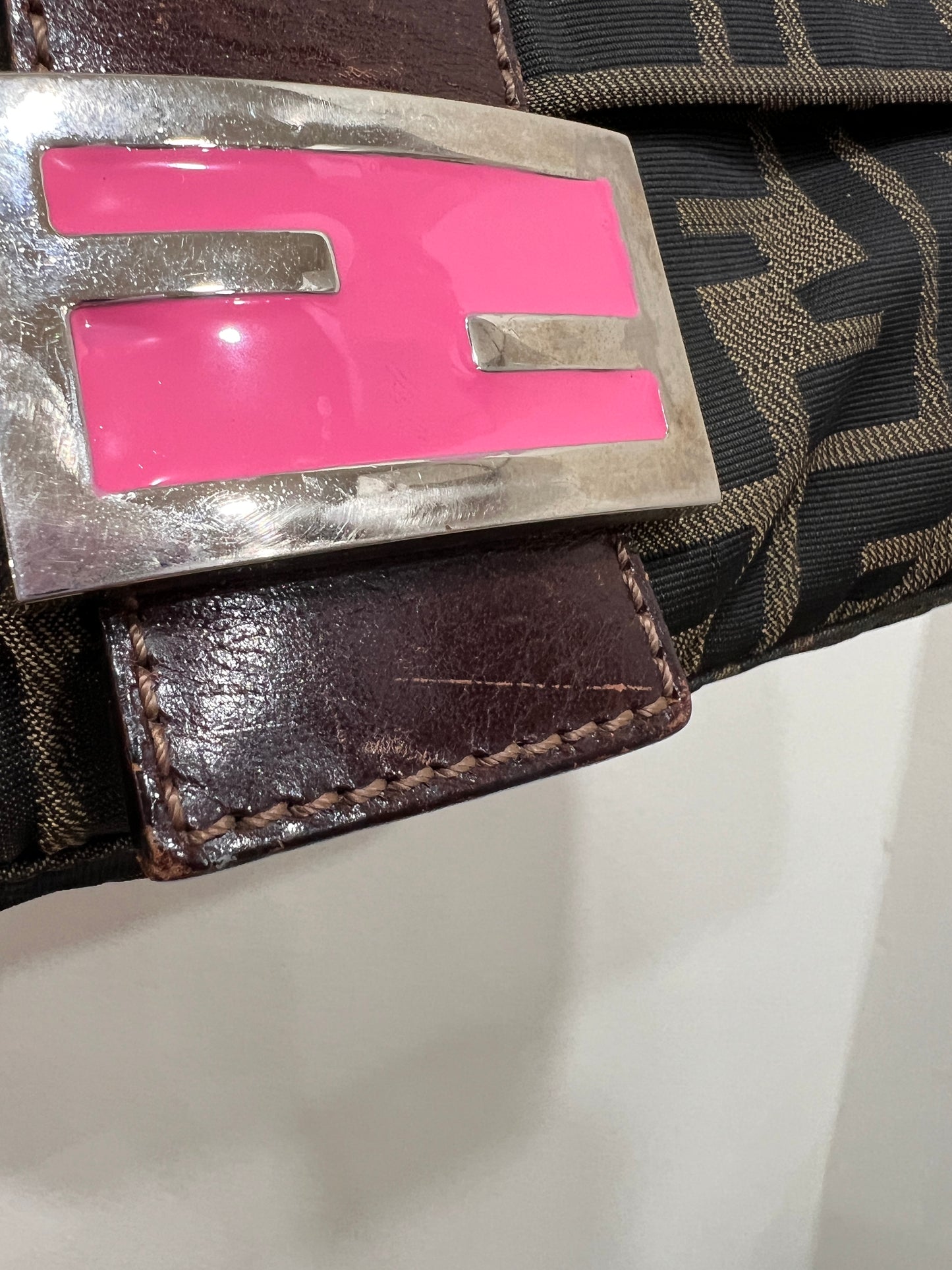 FENDI Baguette with Pink Logo Hardware