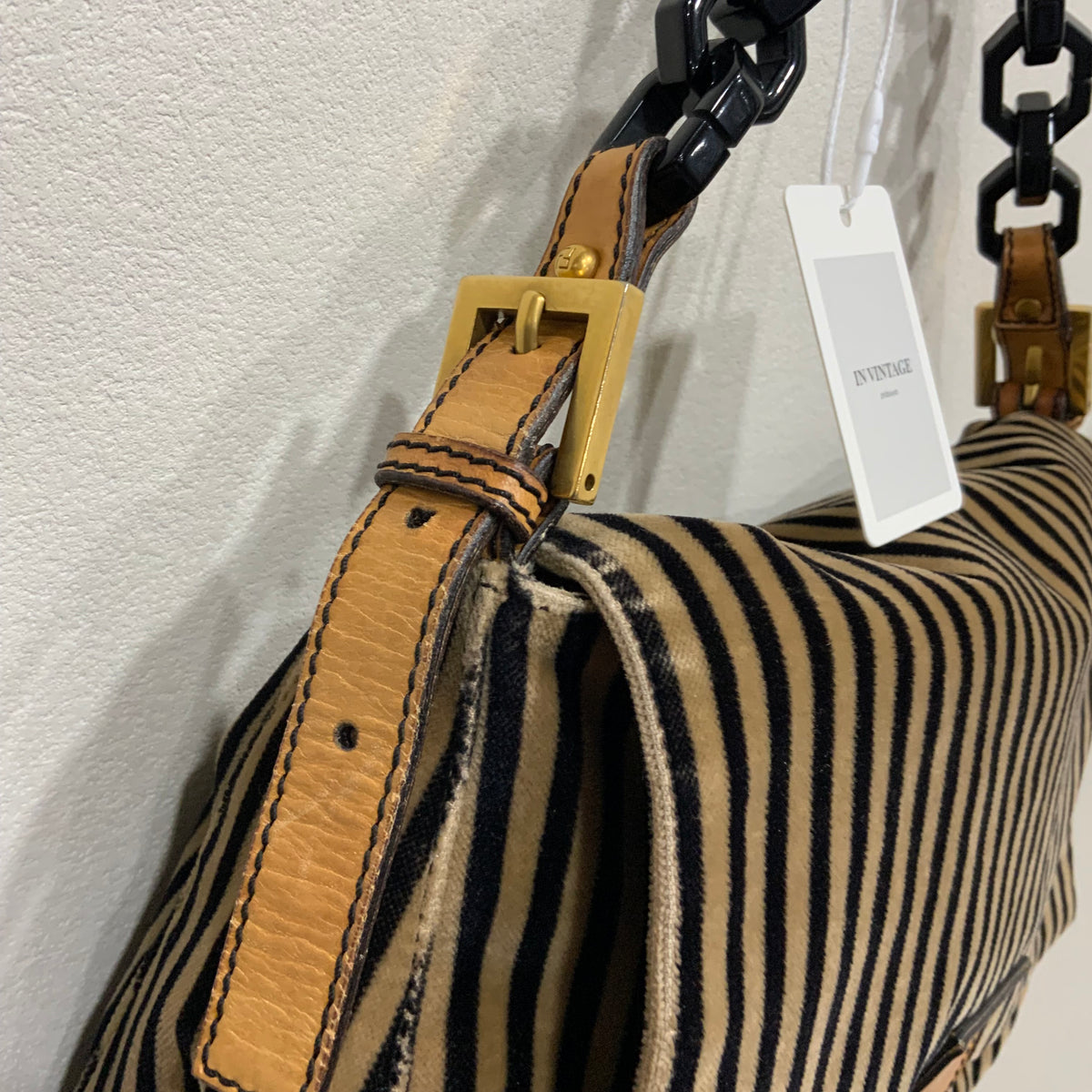 FENDI Velvet Pequin Striped Mamma Baguette Flap