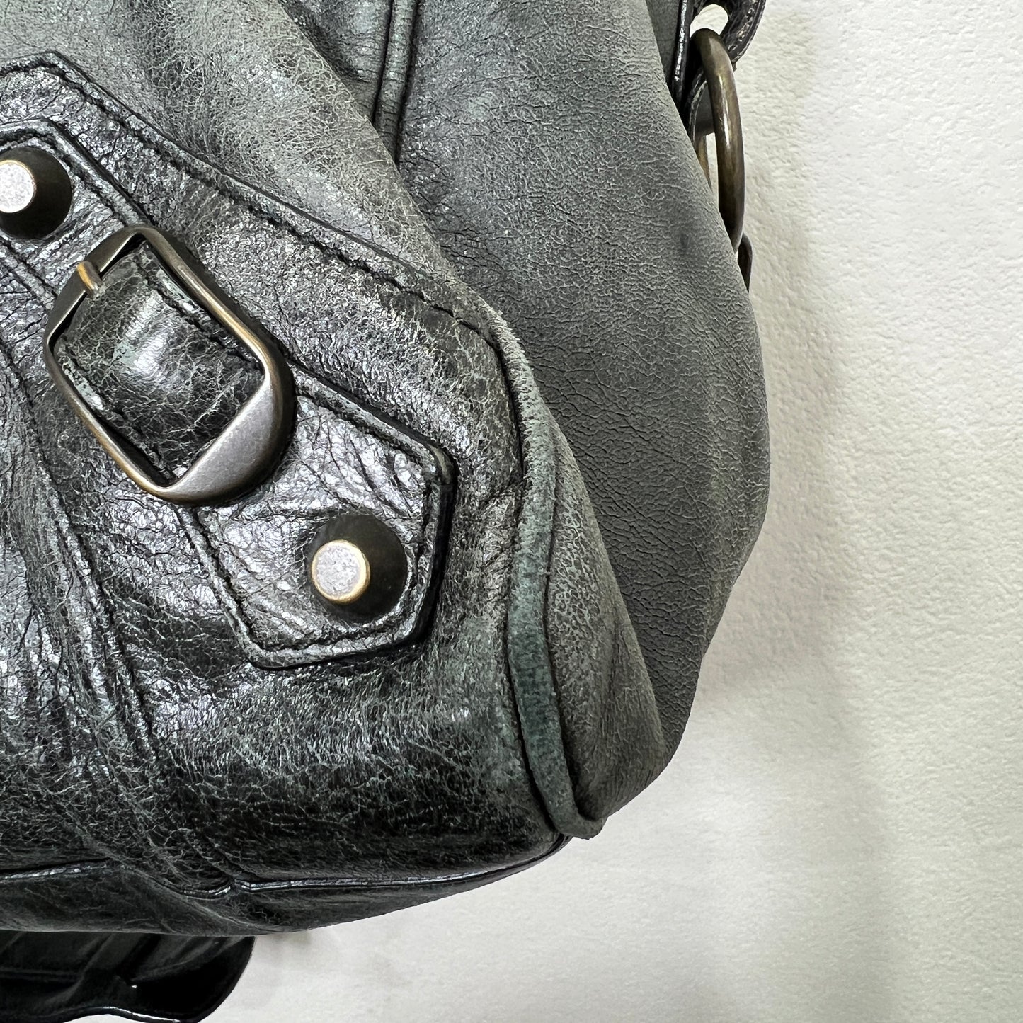 BALENCIAGA Anthracite Leather Motorcycle Twiggy Bag