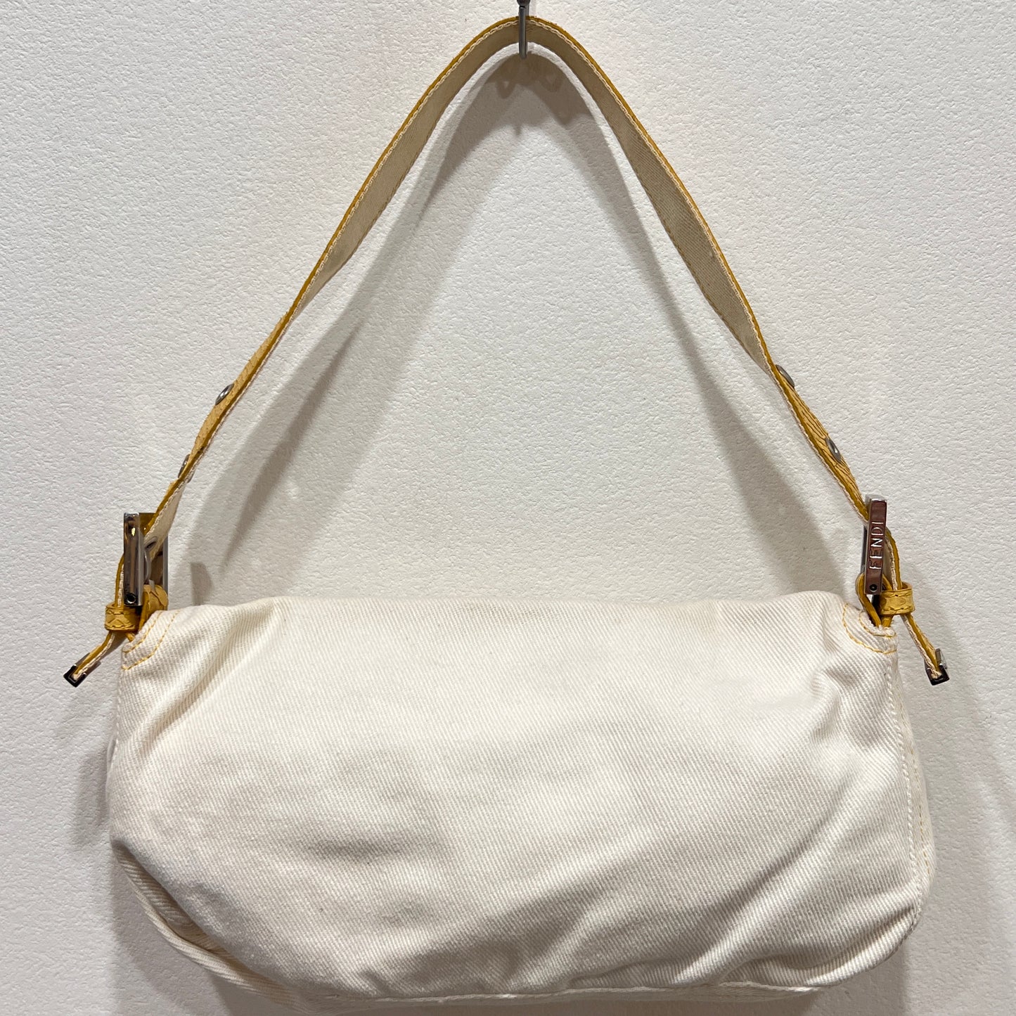 FENDI White Denim & Snakeskin Baguette