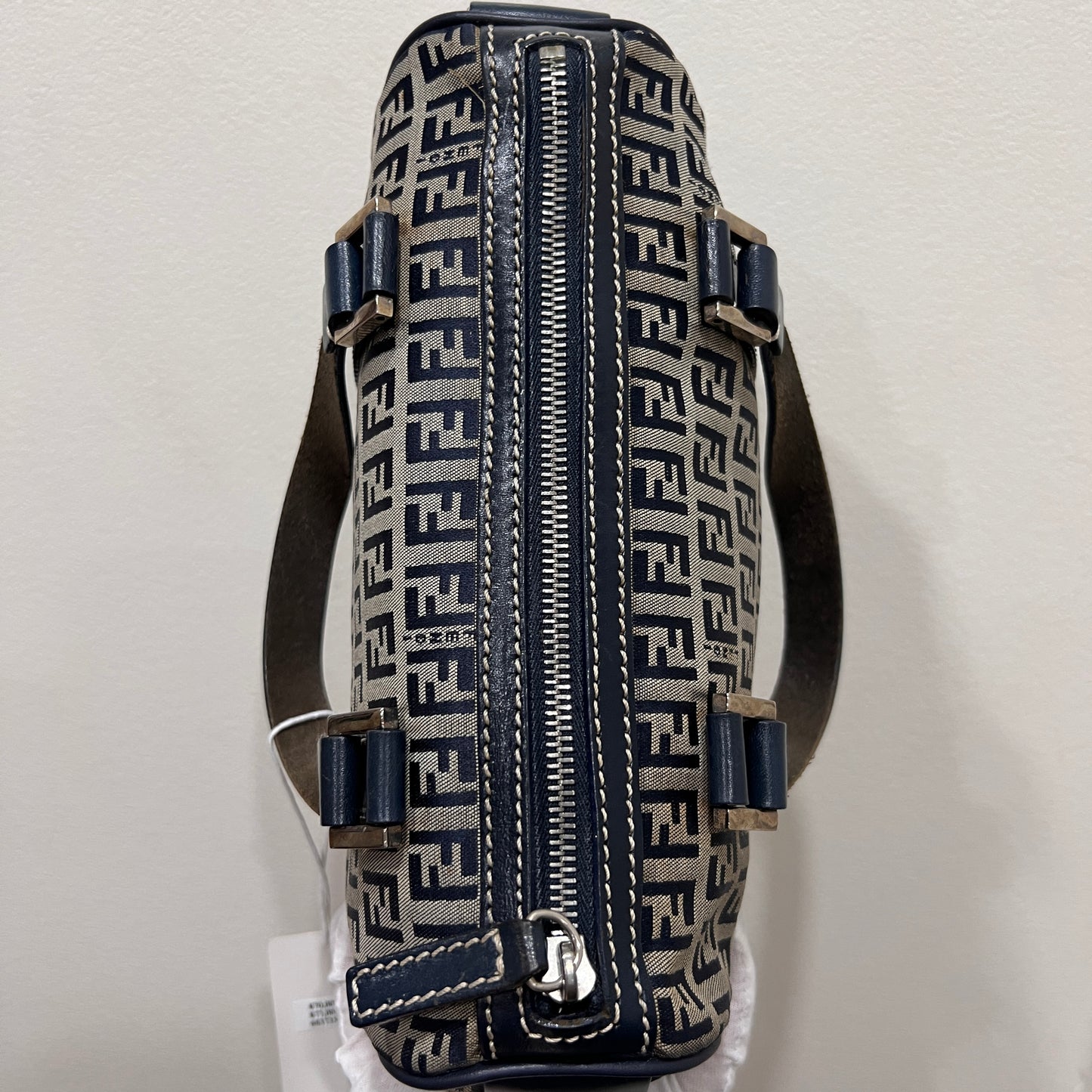 FENDI Zuccino Navy Blue Silver Hardware Handbag 25cm