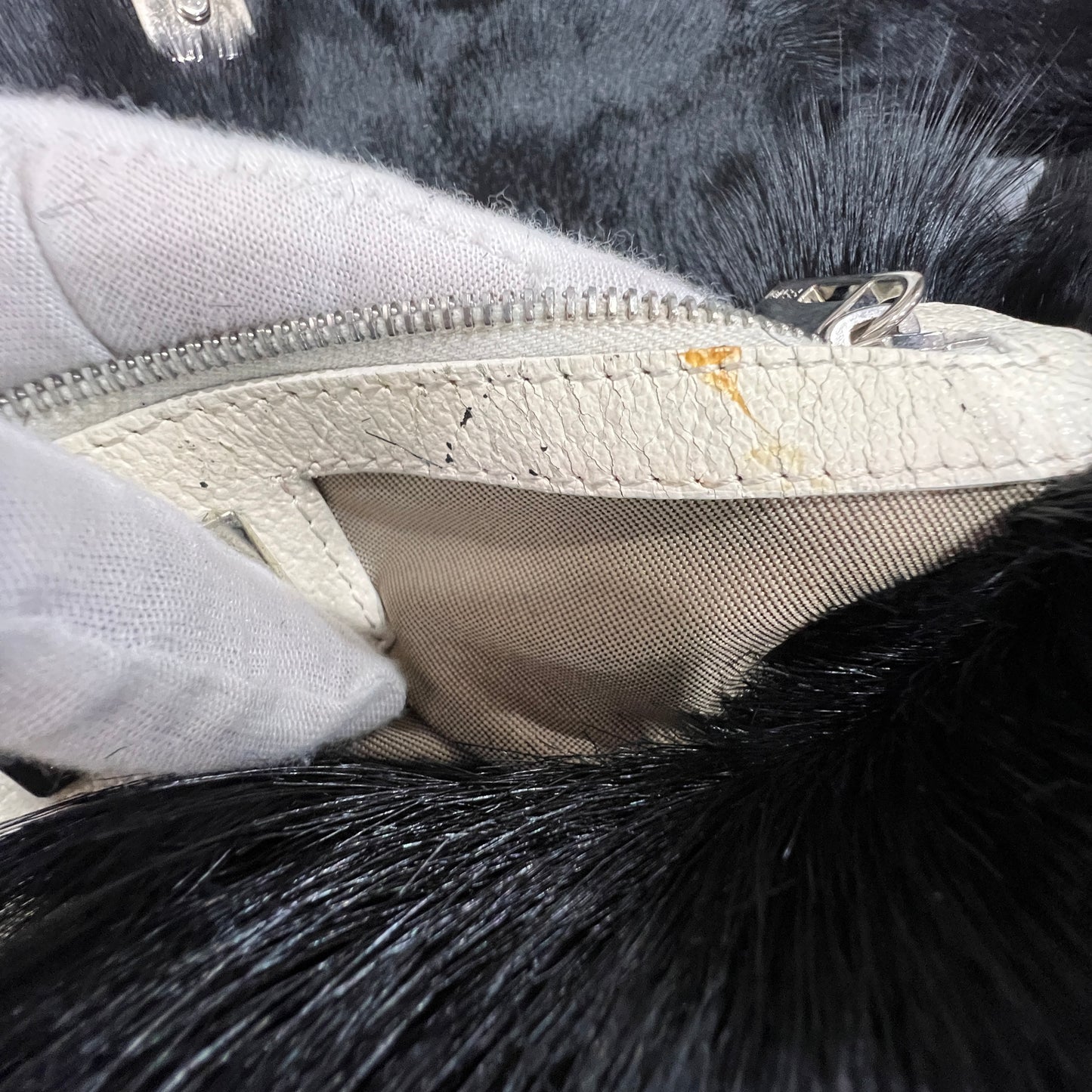 FENDI Baguette Black Faux Fur Shoulder Bag