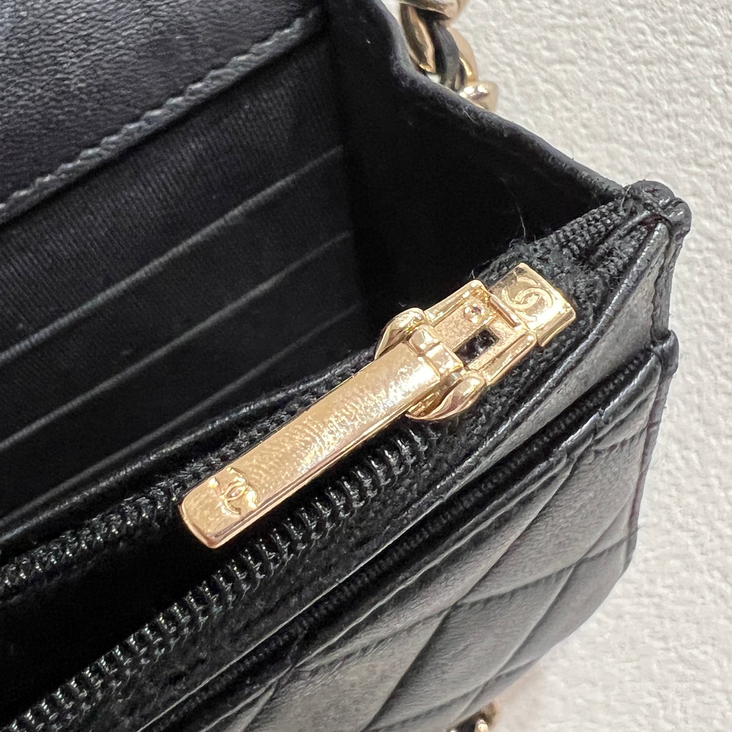 CHANEL Black Wallet on Chain (WOC) Coco Charm Lambskin