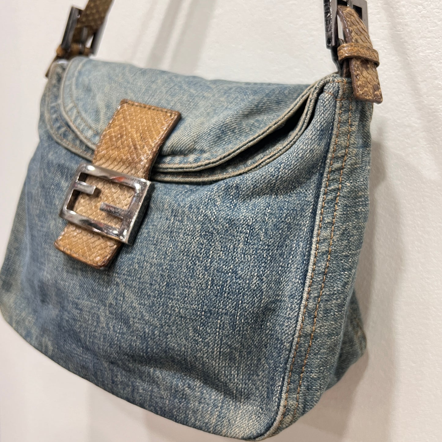 Fendi Mamma Baguette Denim Shoulder Bag