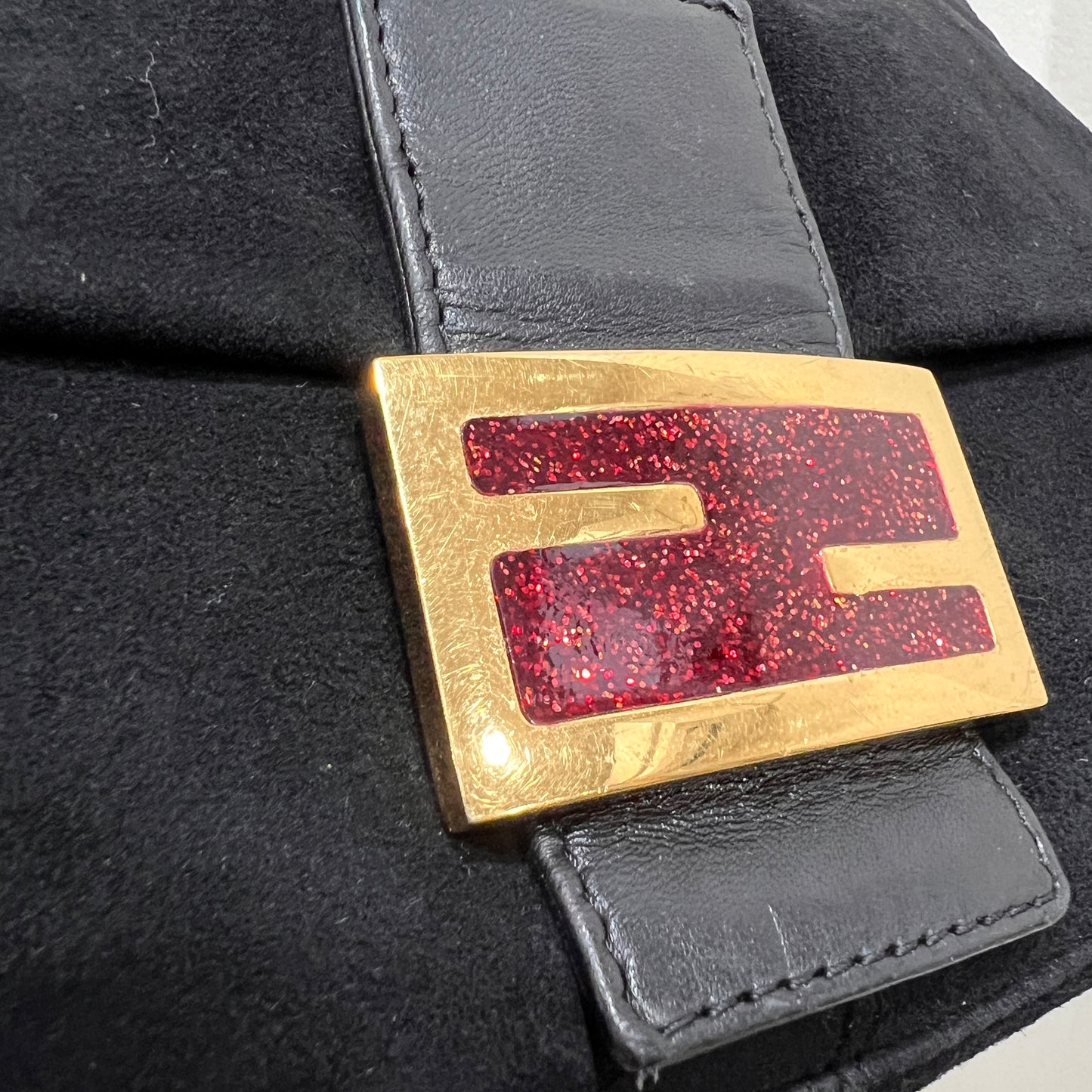 FENDI Black Suede Mamma Baguette