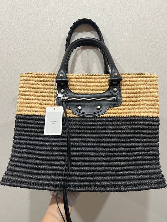 Balenciage Raffia Panier Shopper Tote Bag