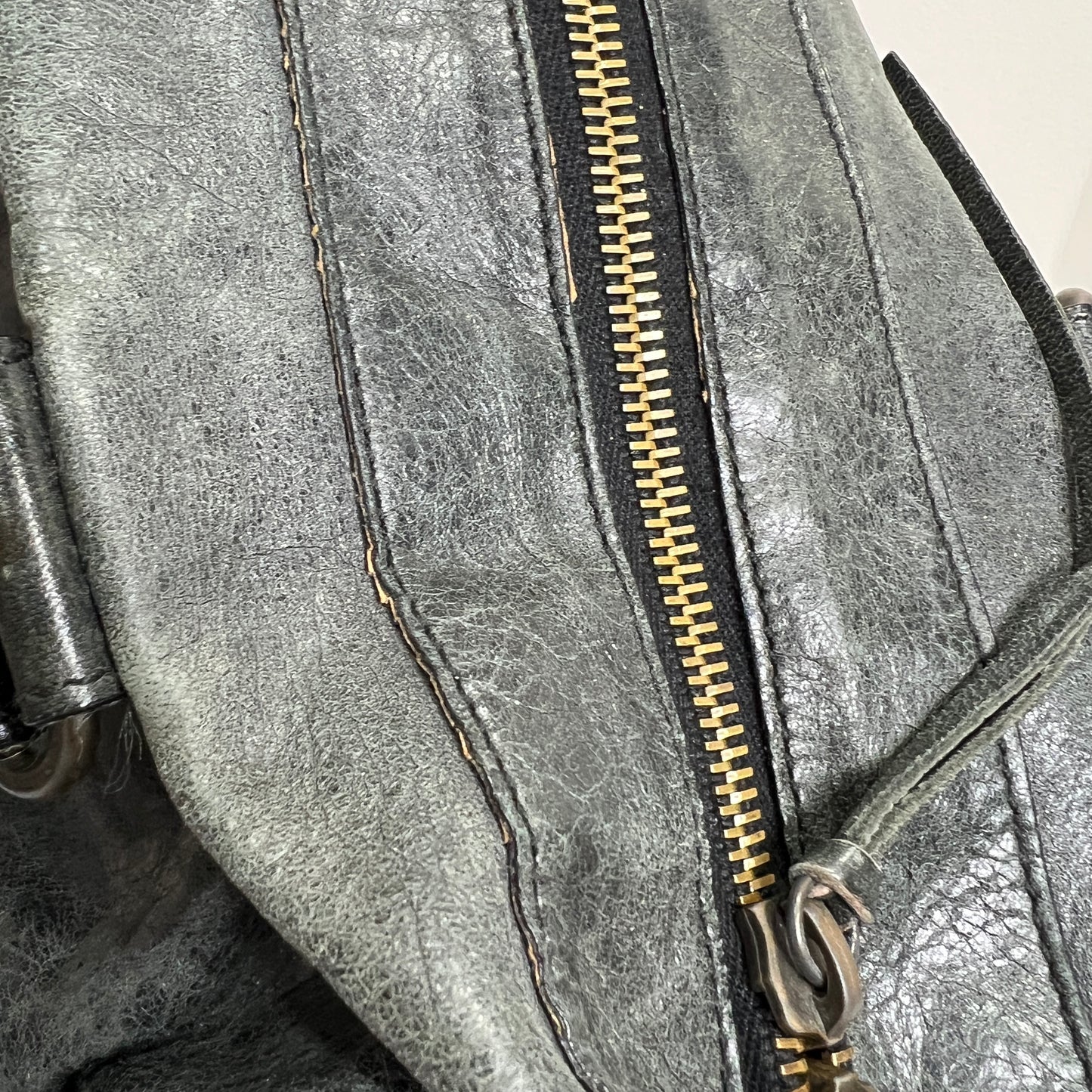 BALENCIAGA Anthracite Leather Motorcycle Twiggy Bag