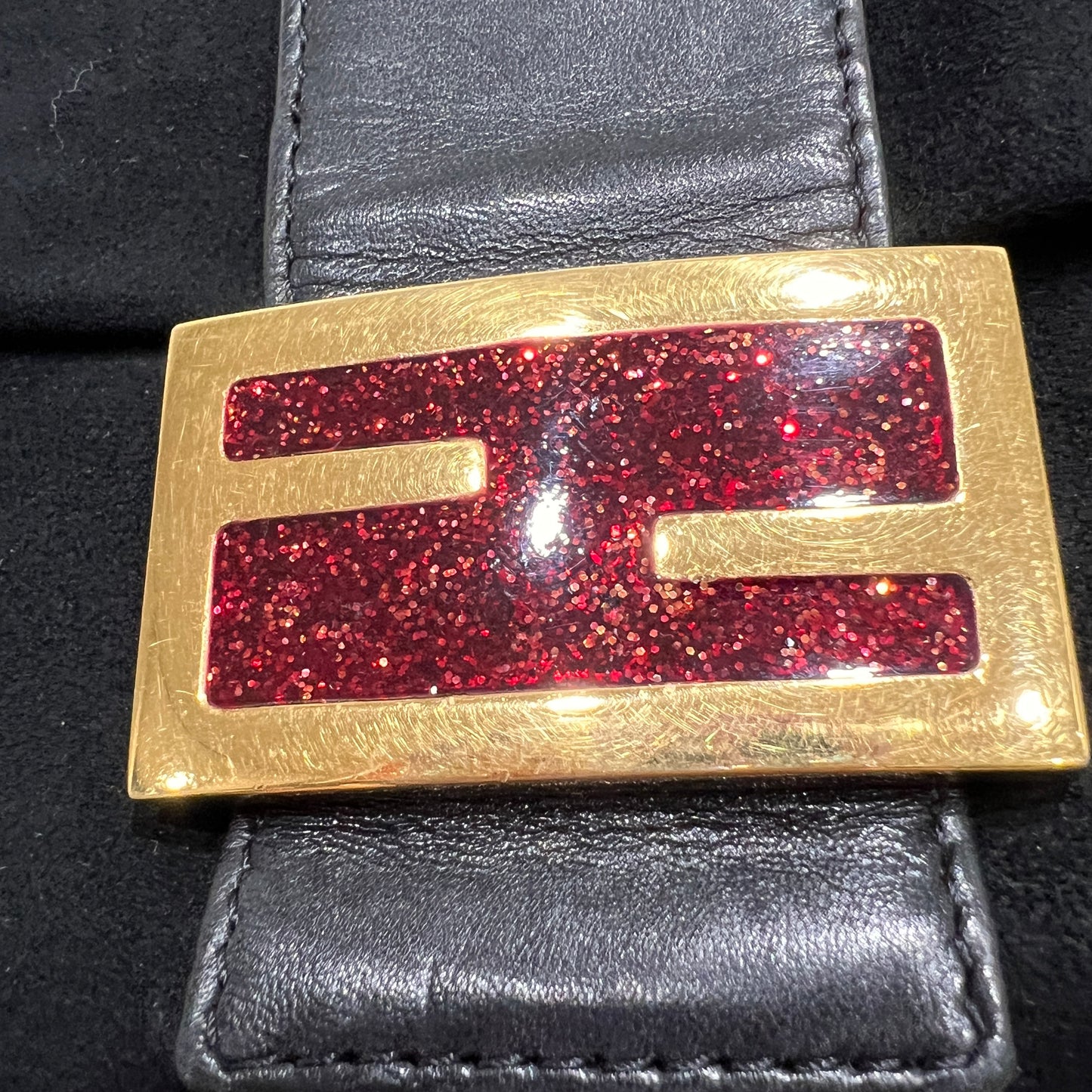 FENDI Black Suede Mamma Baguette
