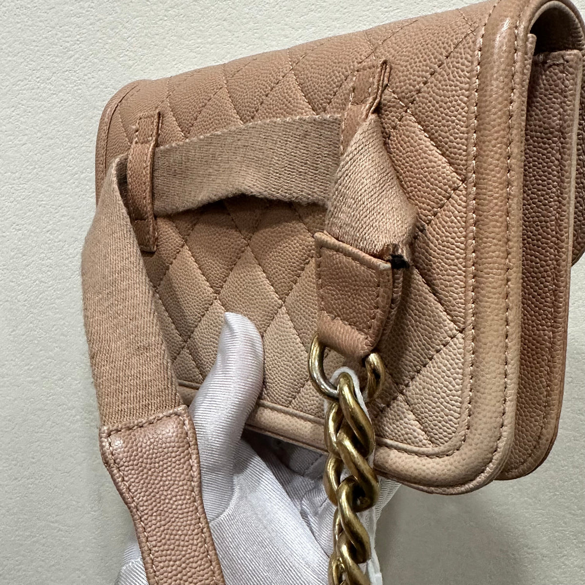 CHANEL Beige Ombre Quilted Caviar Leather Sunset On The Sea Flap / Waist Bag