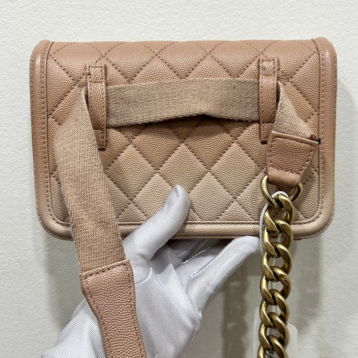 CHANEL Beige Ombre Quilted Caviar Leather Sunset On The Sea Flap / Waist Bag
