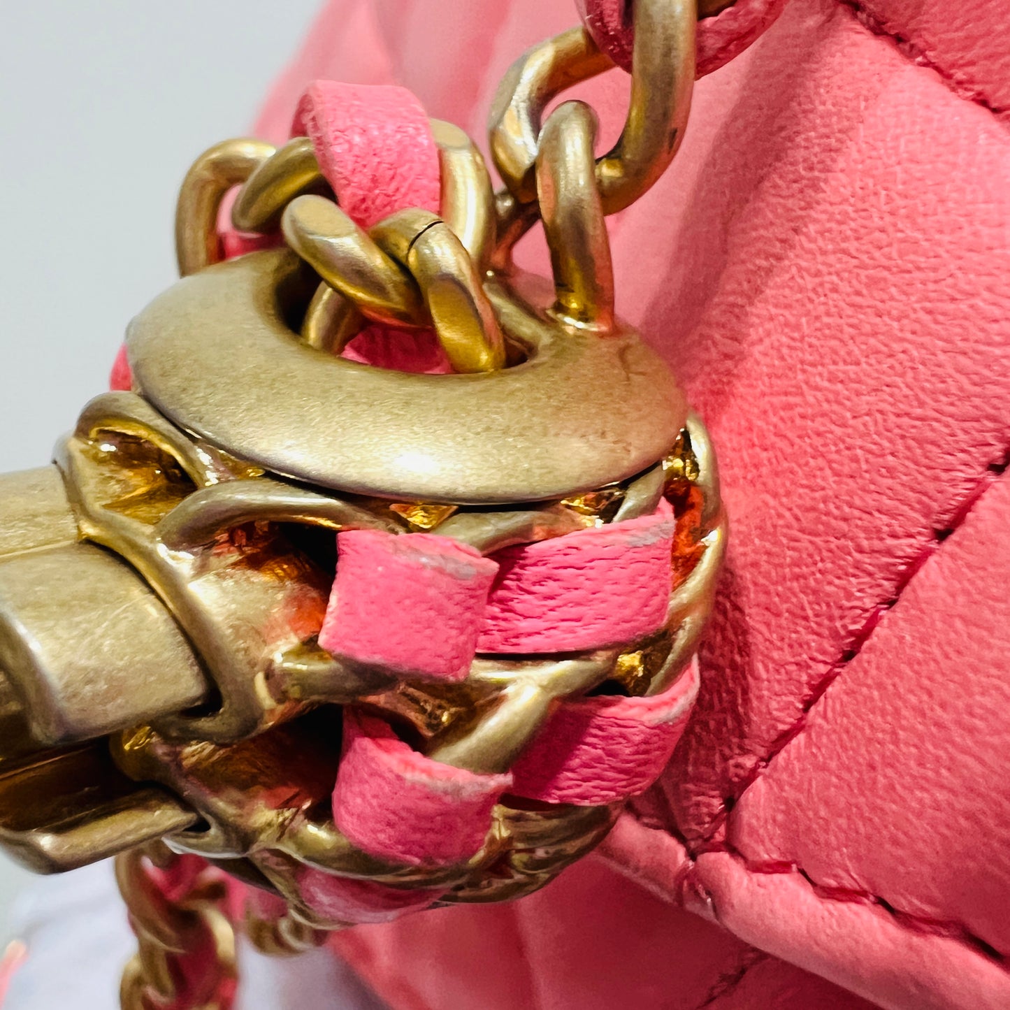 Chanel Pink Lambskin Leather Chain Wallet Crossbody
