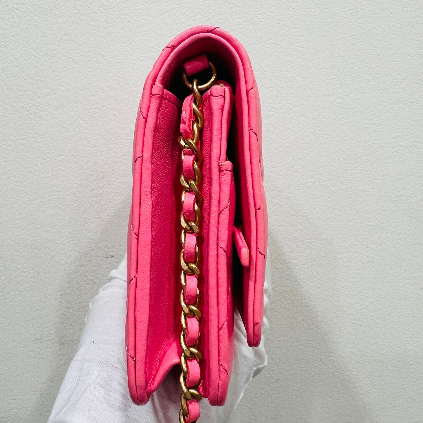 Chanel Pink Lambskin Leather Chain Wallet Crossbody