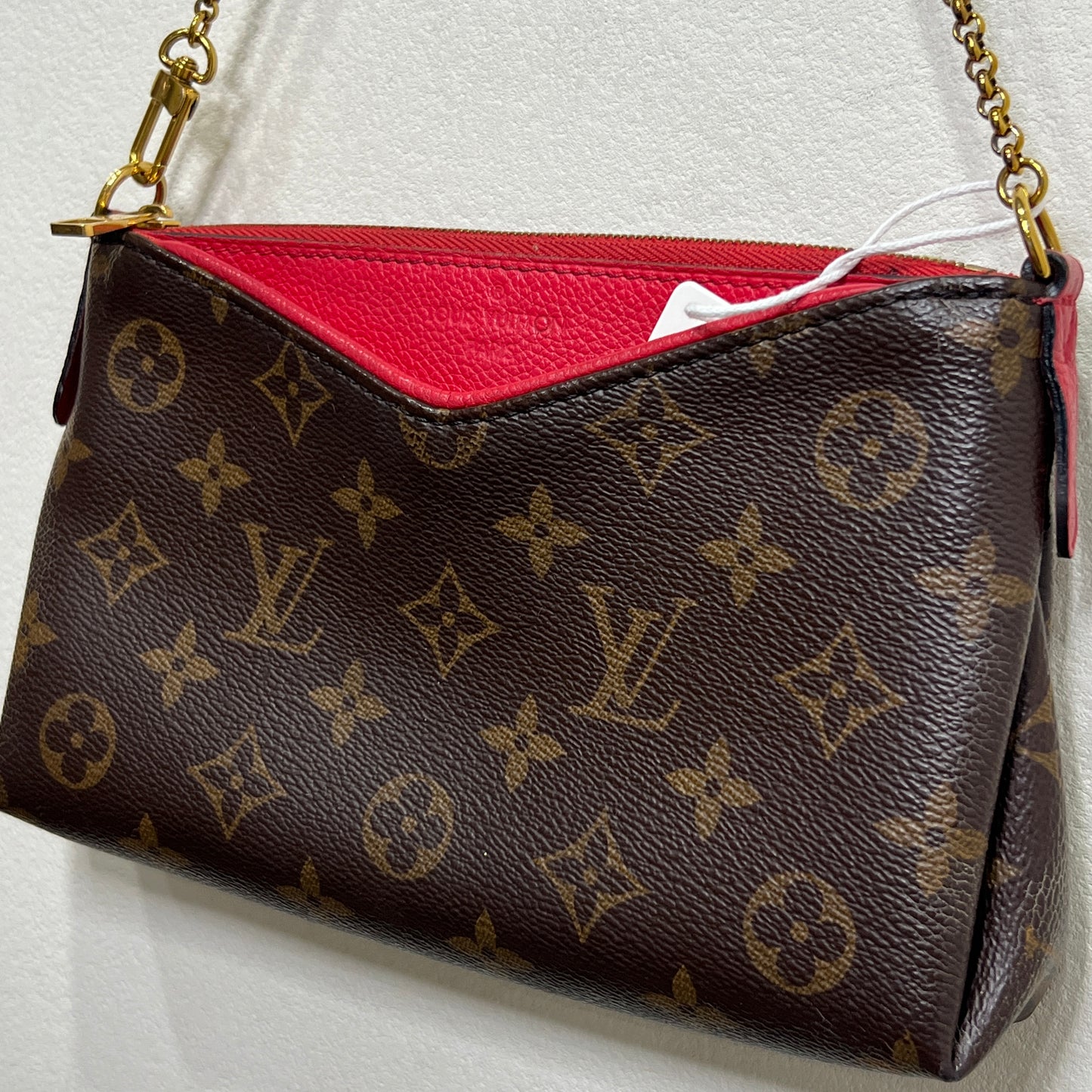 LOUIS VUITTON Pallas Clutch Red with Long Strap