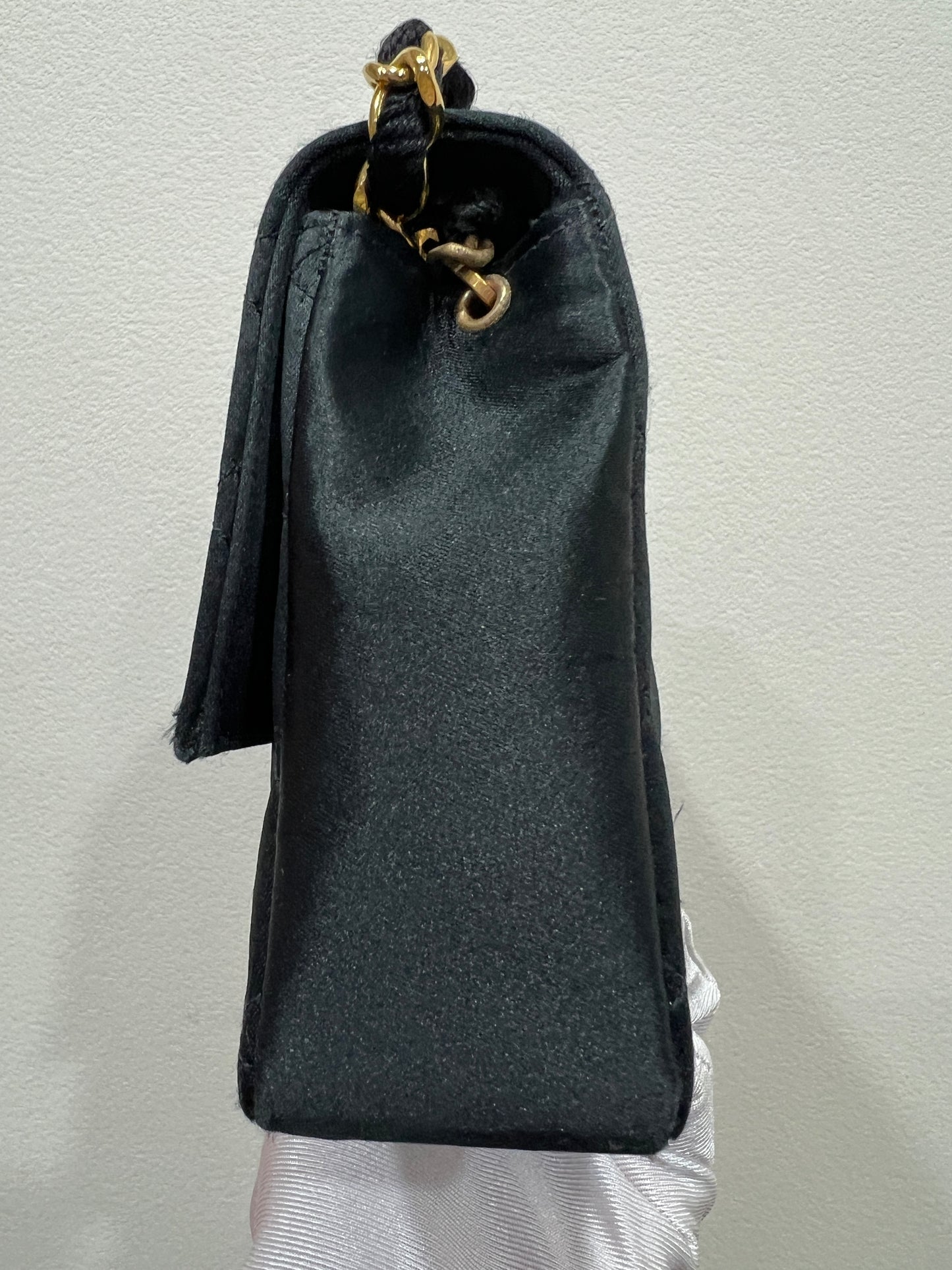 CHANEL Vintage Satin Crystal Embellished Pointed Flap Gold Chain Year 1986-1988