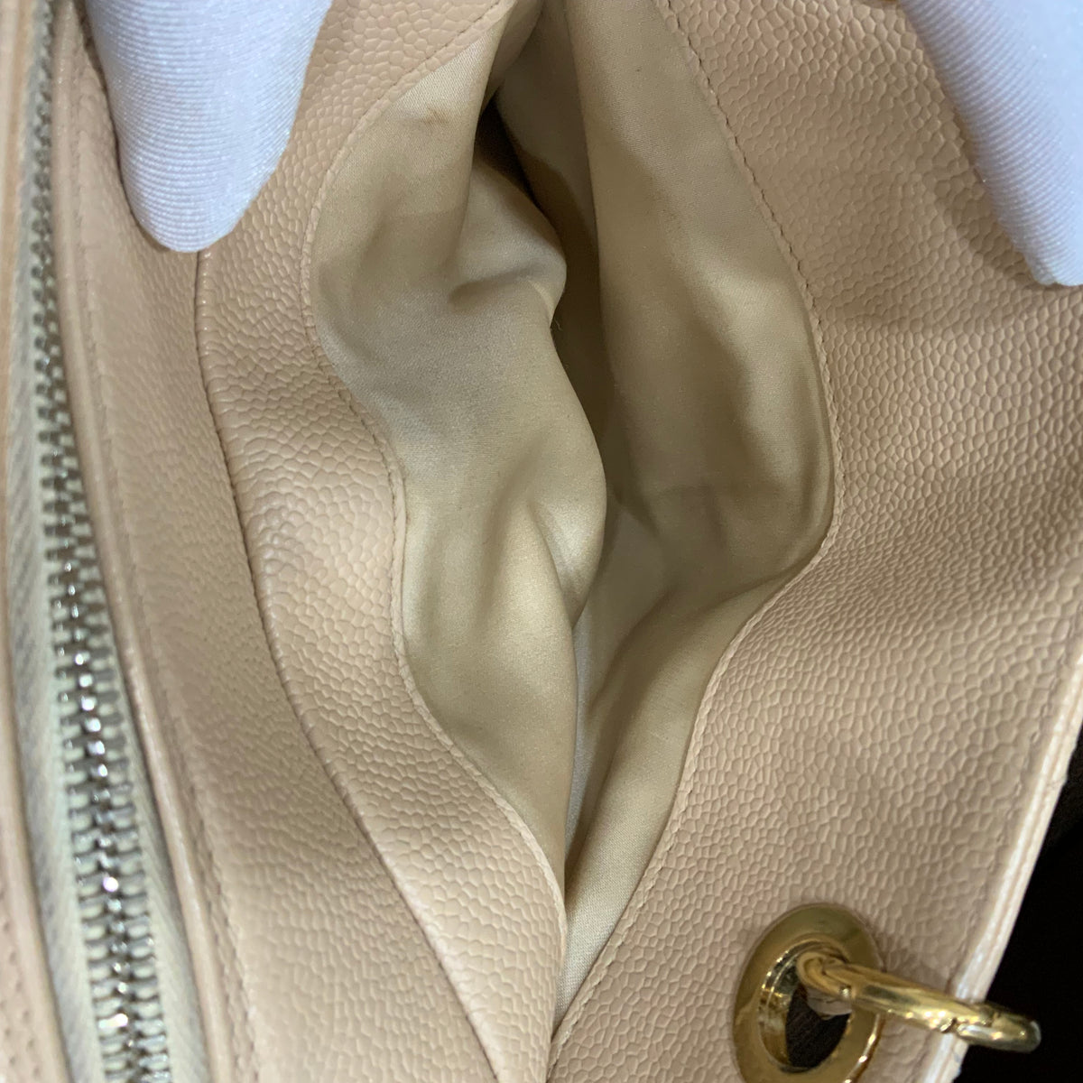 CHANEL Beige Petite Timeless Tote Quilted Caviar Leather