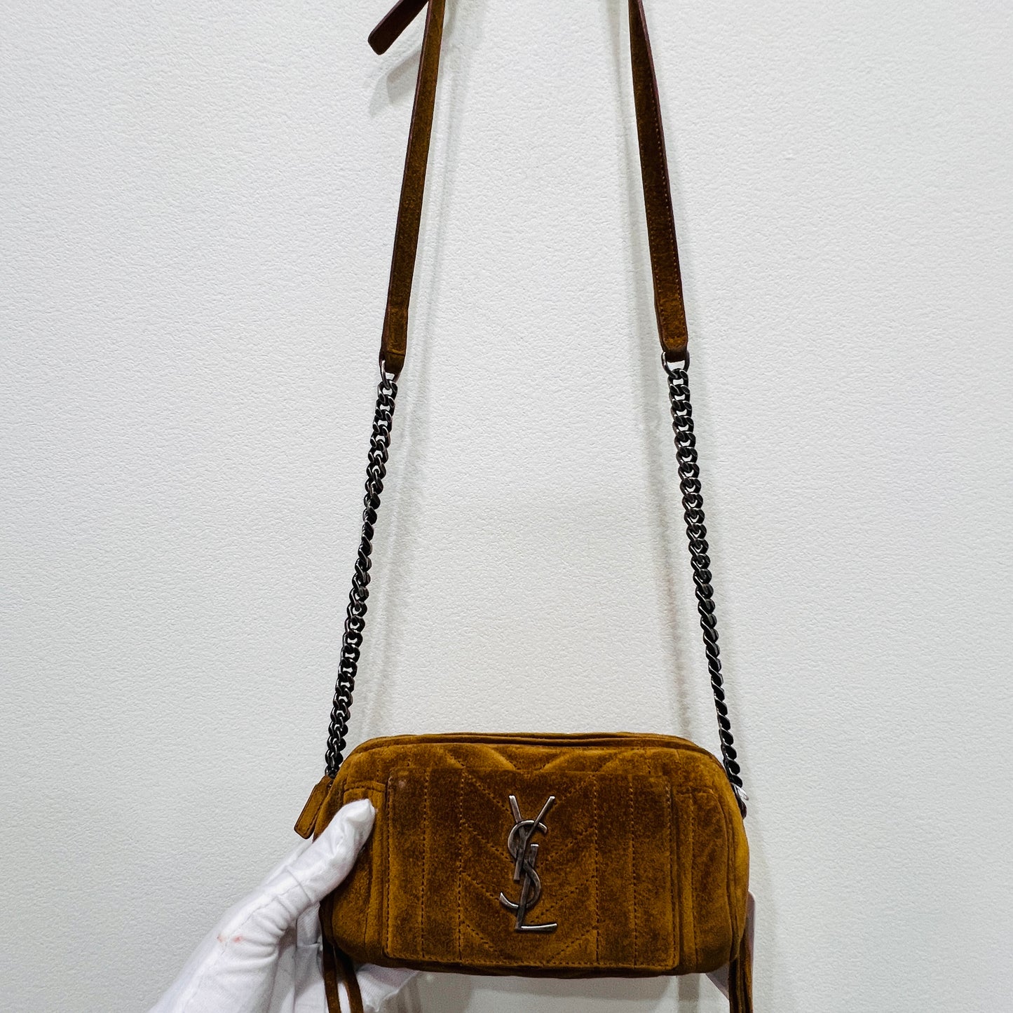 YSL Brown Suede Crossbody Bag