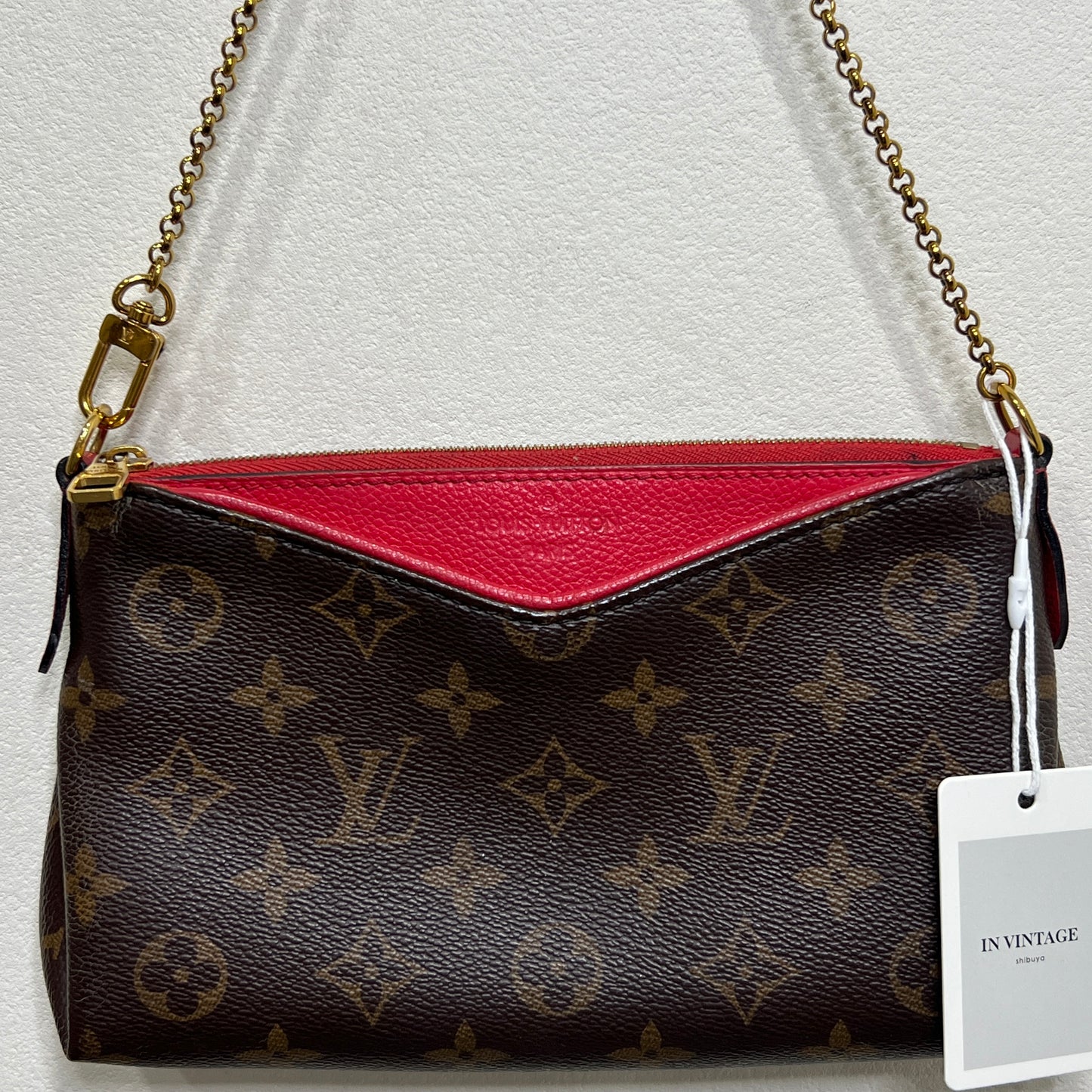 LOUIS VUITTON Pallas Clutch Red with Long Strap