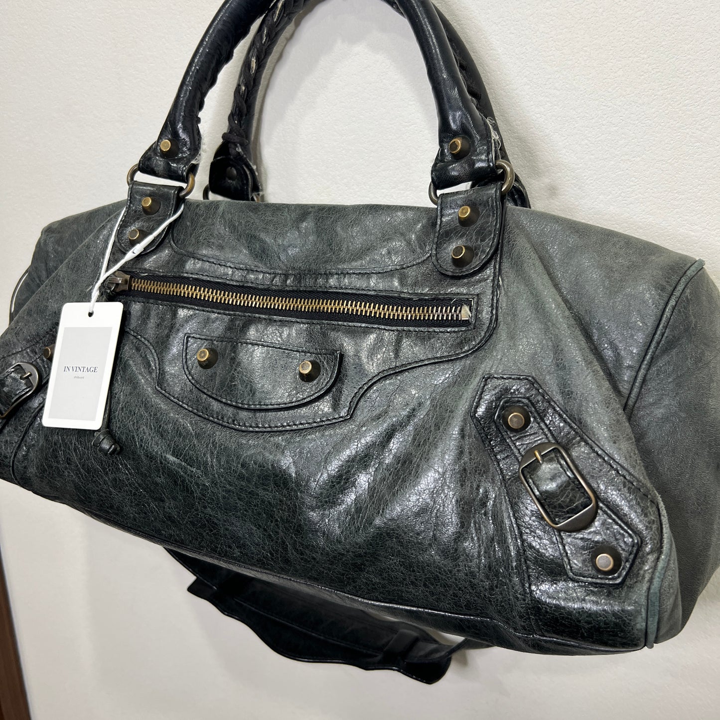 BALENCIAGA Anthracite Leather Motorcycle Twiggy Bag
