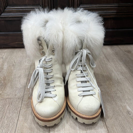 PRADA White Leather Fur Lined Shearling Half Boots Size 6 or 36 Shoes