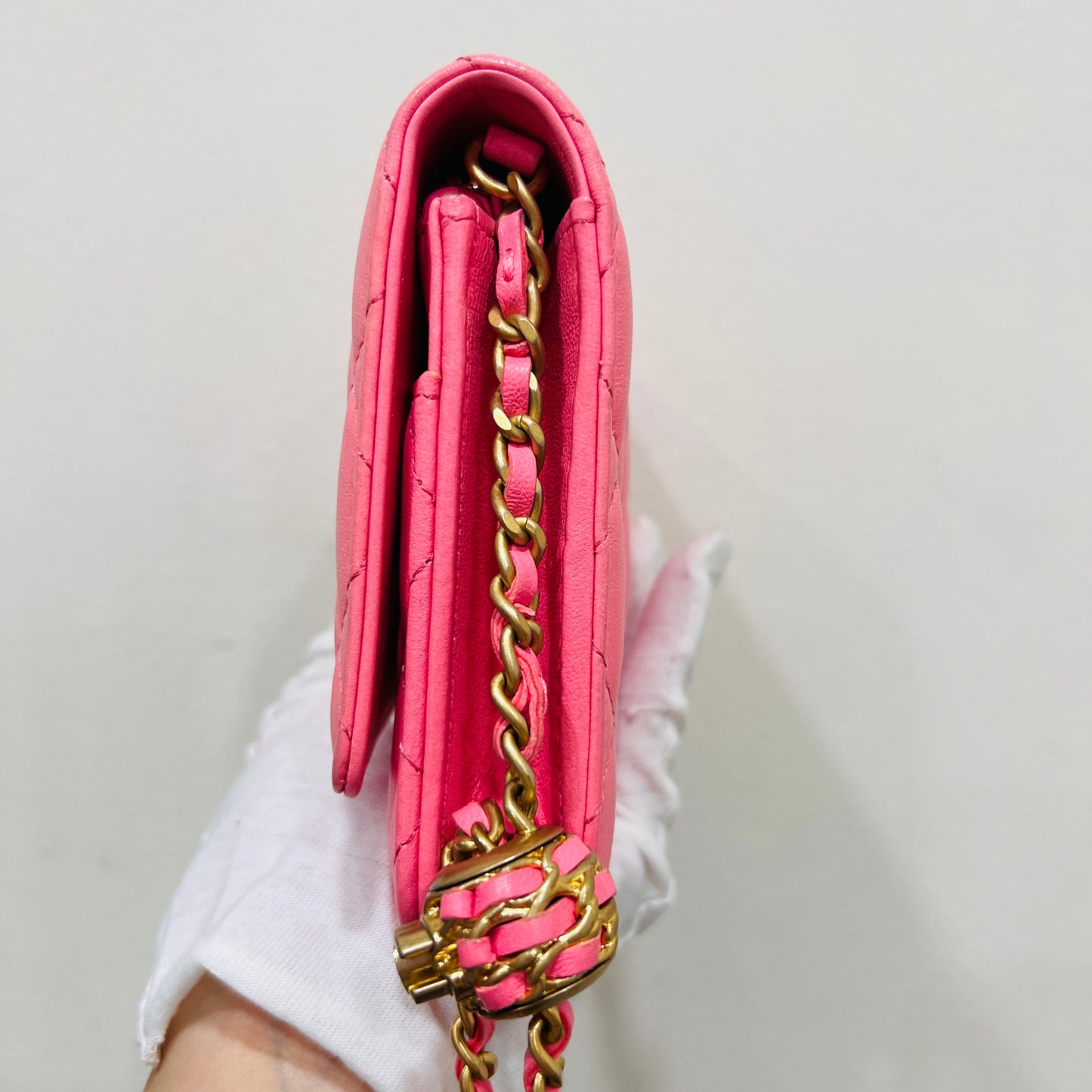 Chanel Pink Lambskin Leather Chain Wallet Crossbody